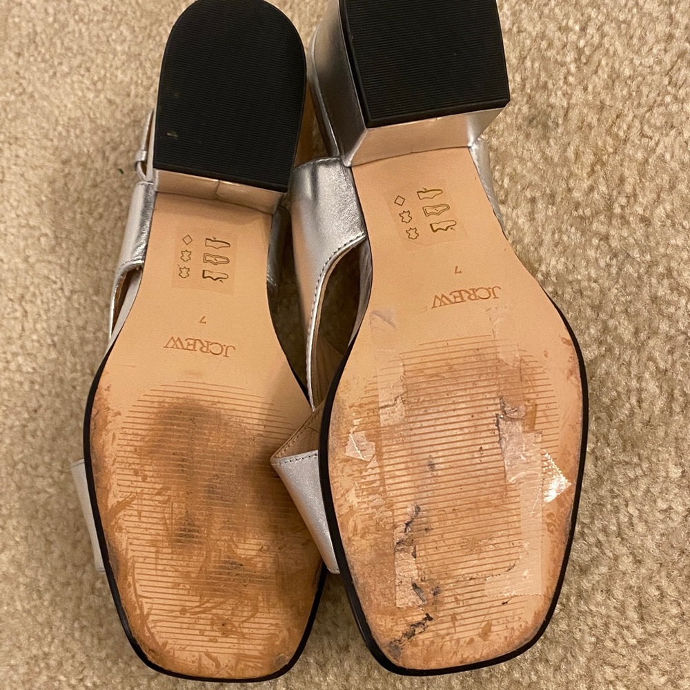 J. Crew Dylan Criss Cross Silver Block Heel Sandals - Picture 4 of 6